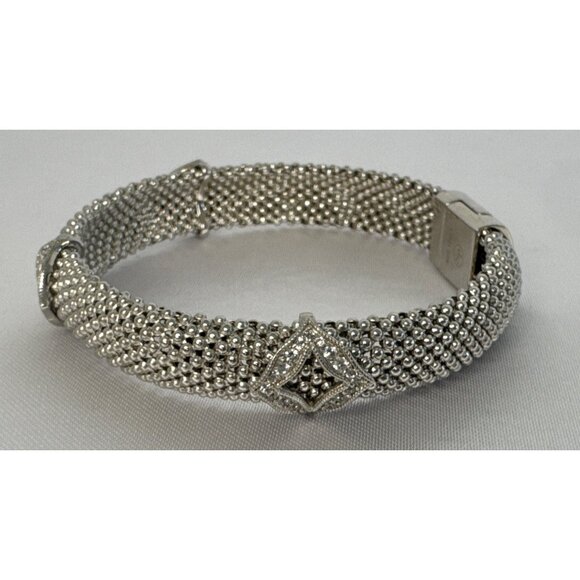 Silver Mesh Diamond-Accented Bracelet With Magnetic Clasp - Picture 3 of 7